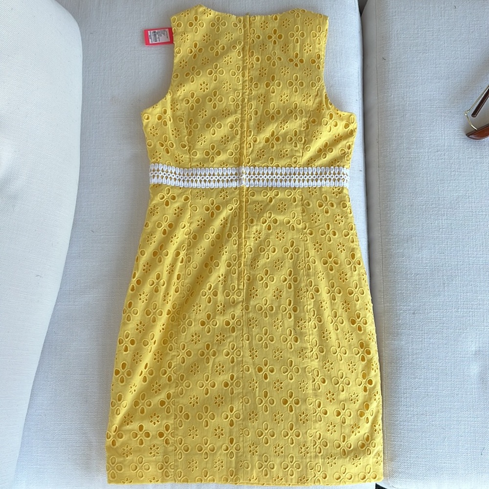 Lilly Pulitzer RAILEE SHIFT DRESS St Tropez Yellow Floral Cross EYELET - Picture 3 of 4